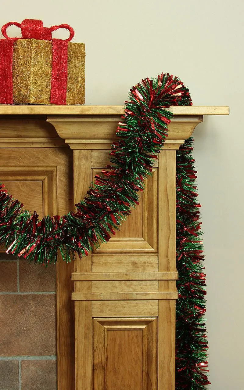 12' Soft and Sassy Red and Green Wide Cut Christmas Tinsel Garland - Unlit