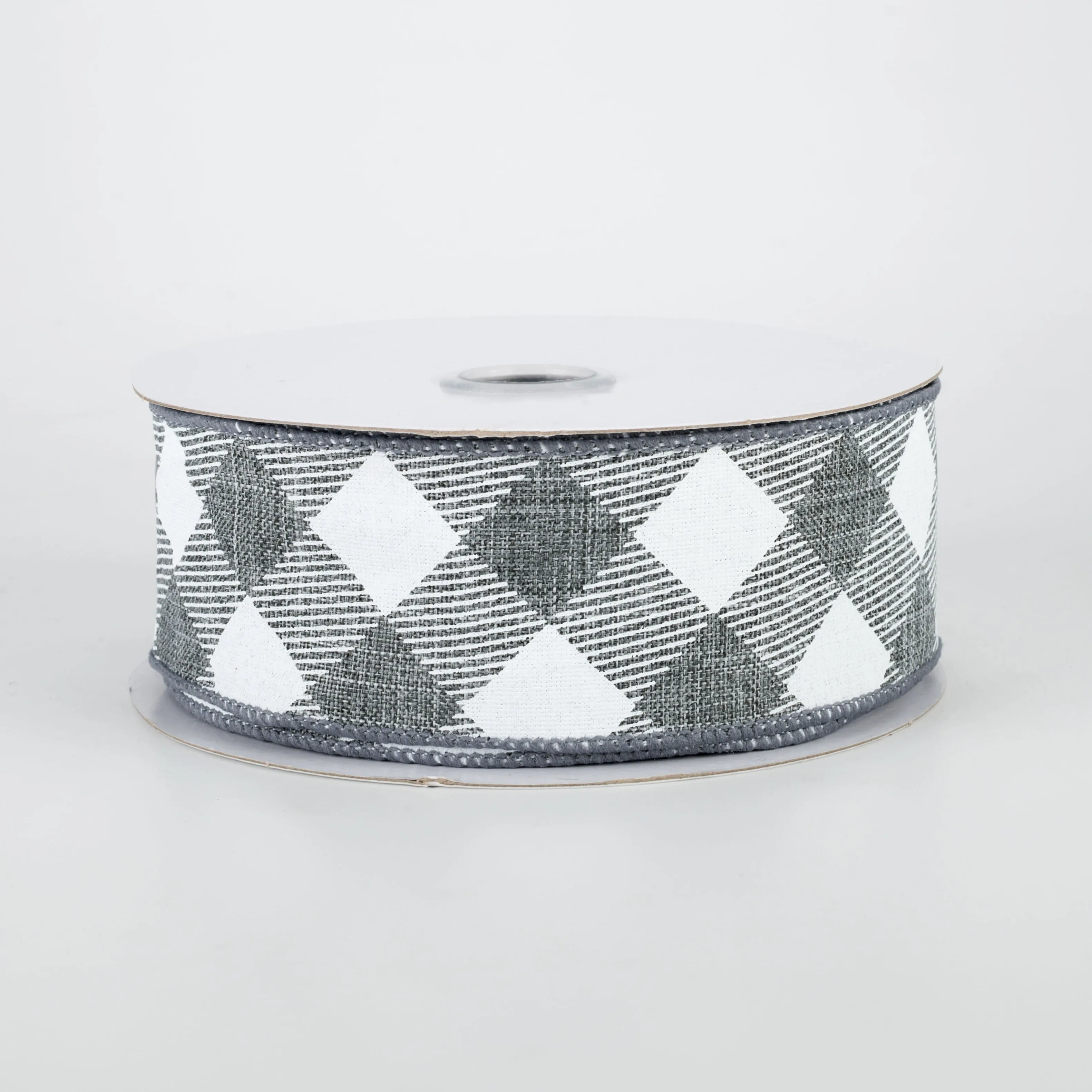 1.5" Diagonal Check Ribbon: Grey & White (10 Yards)