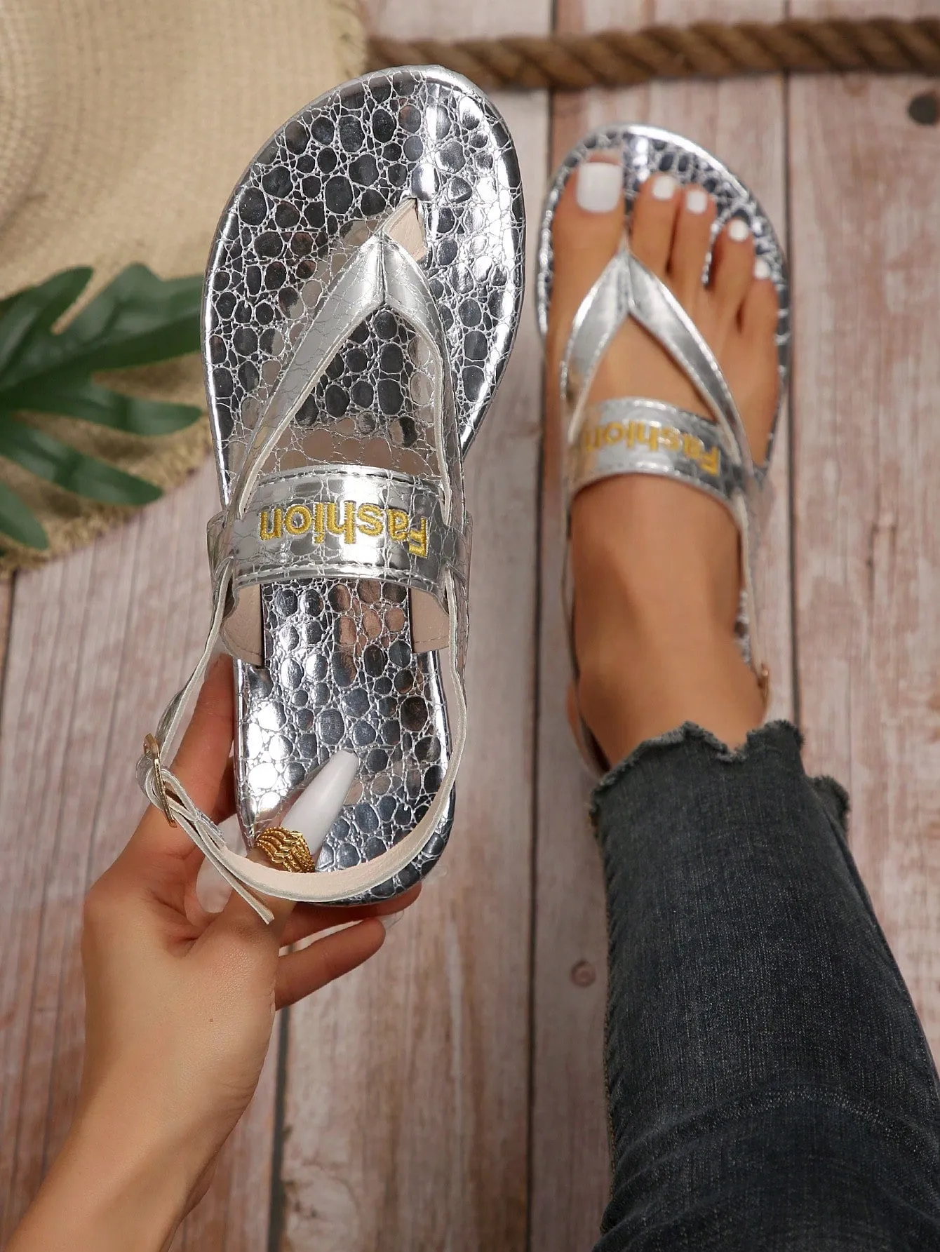 2024 Summer Silver Beach Flip-Flops: Stylish and Anti-Slip for Women