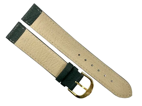 20MM Flat D.Green Genuine Leather Plain Grain Watch Band, Stitched