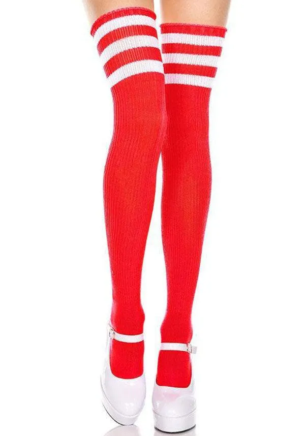 Athletic Striped [Red/White] | THIGH HIGHS