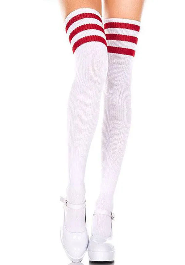 Athletic Striped [White/Red] | THIGH HIGHS