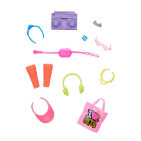 Barbie Doll Accessories With 1980s Retro Theme, Neon Styling Pieces, Stereo & Headphones