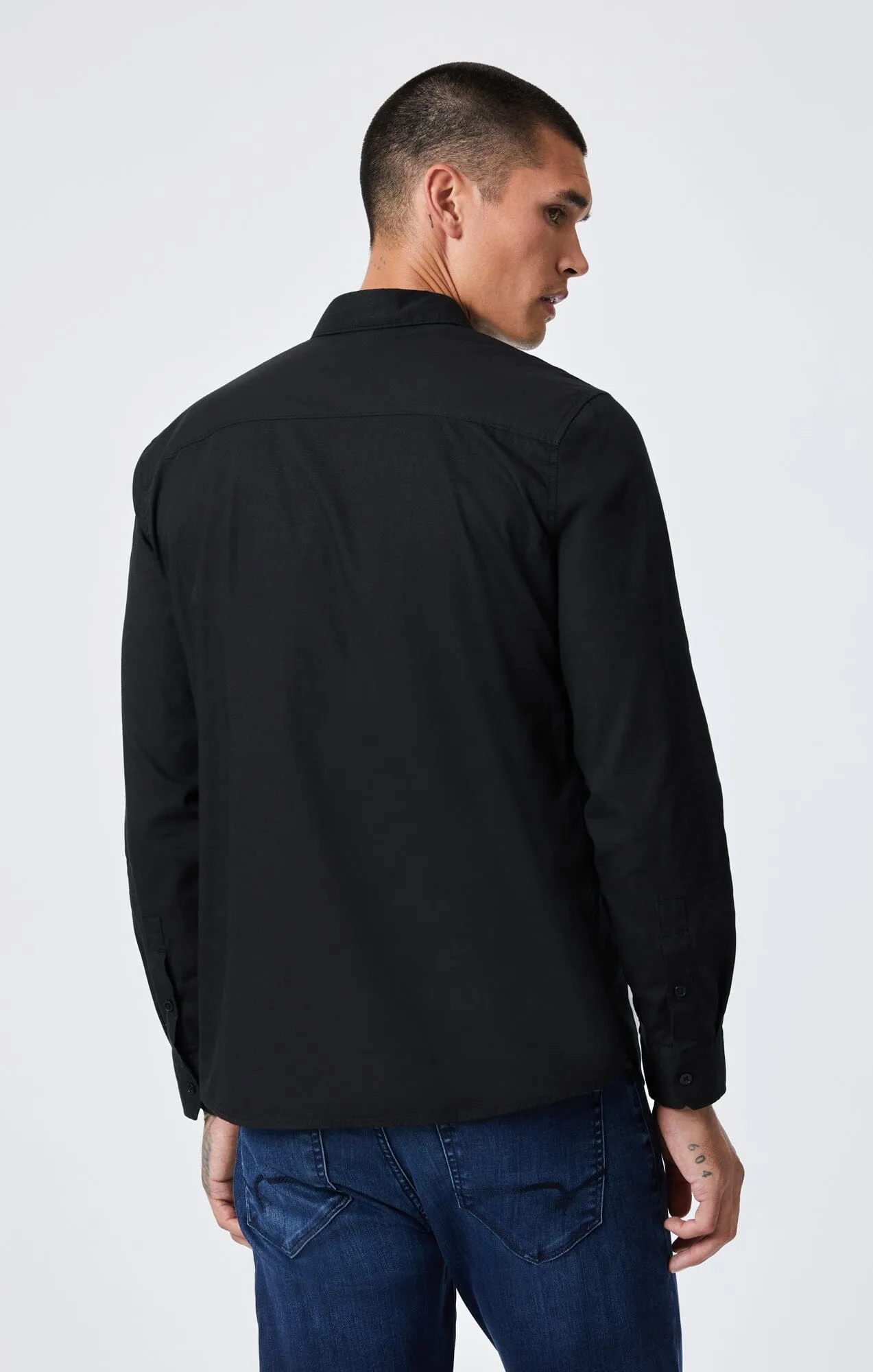 BUTTON-UP LONG SLEEVE SHIRT IN BLACK