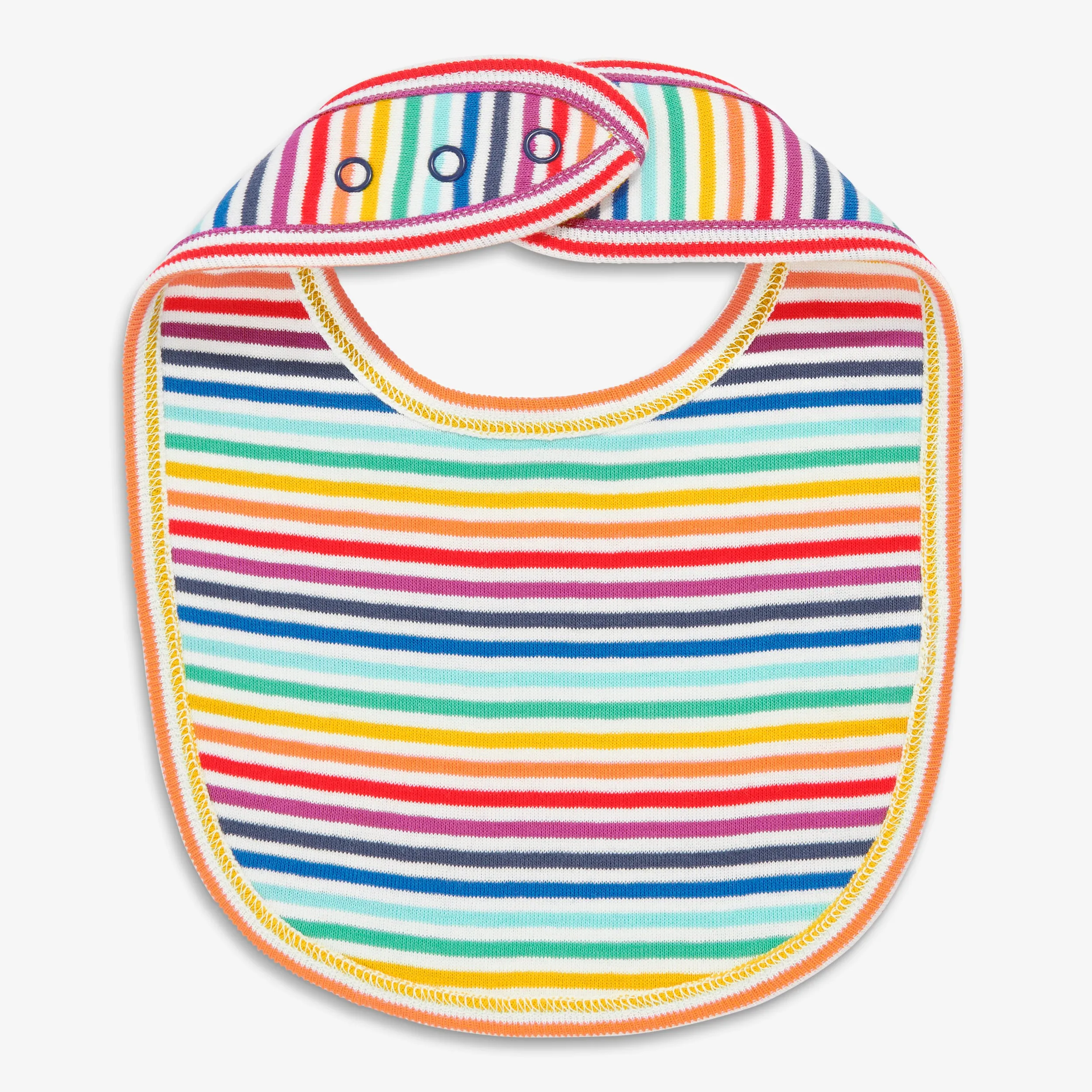 Clearance baby organic snap bib in rainbow mini stripe