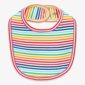 Clearance baby organic snap bib in rainbow mini stripe