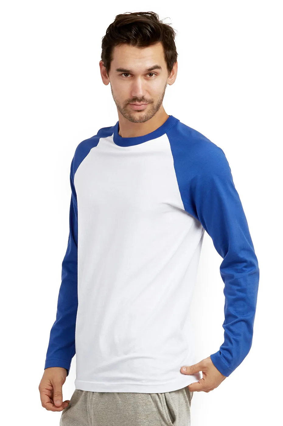 COTTONBELL MEN'S LONG SLEEVE BASEBALL TEE (MBT002C_RBL-WHT)