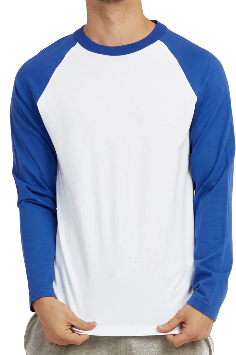 COTTONBELL MEN'S LONG SLEEVE BASEBALL TEE (MBT002C_RBL-WHT)