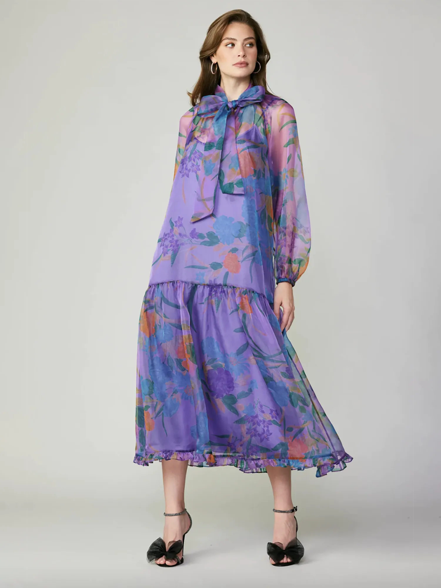 Current Air Long Sleeve Gathered Hem Dress