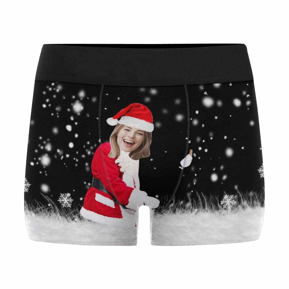 Custom Boxer Briefs with Face Christmas Snowflakes Men's Underwear Put Your Face on Underwear with Custom Image