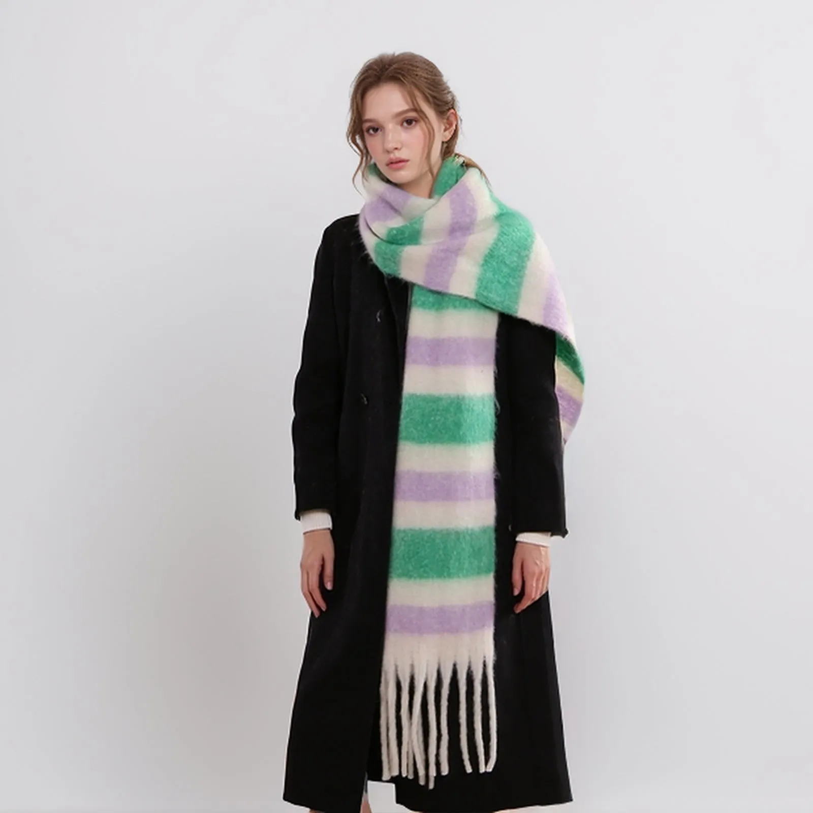 Cute Thick Striped Long Multicolor Korean Winter Scarf