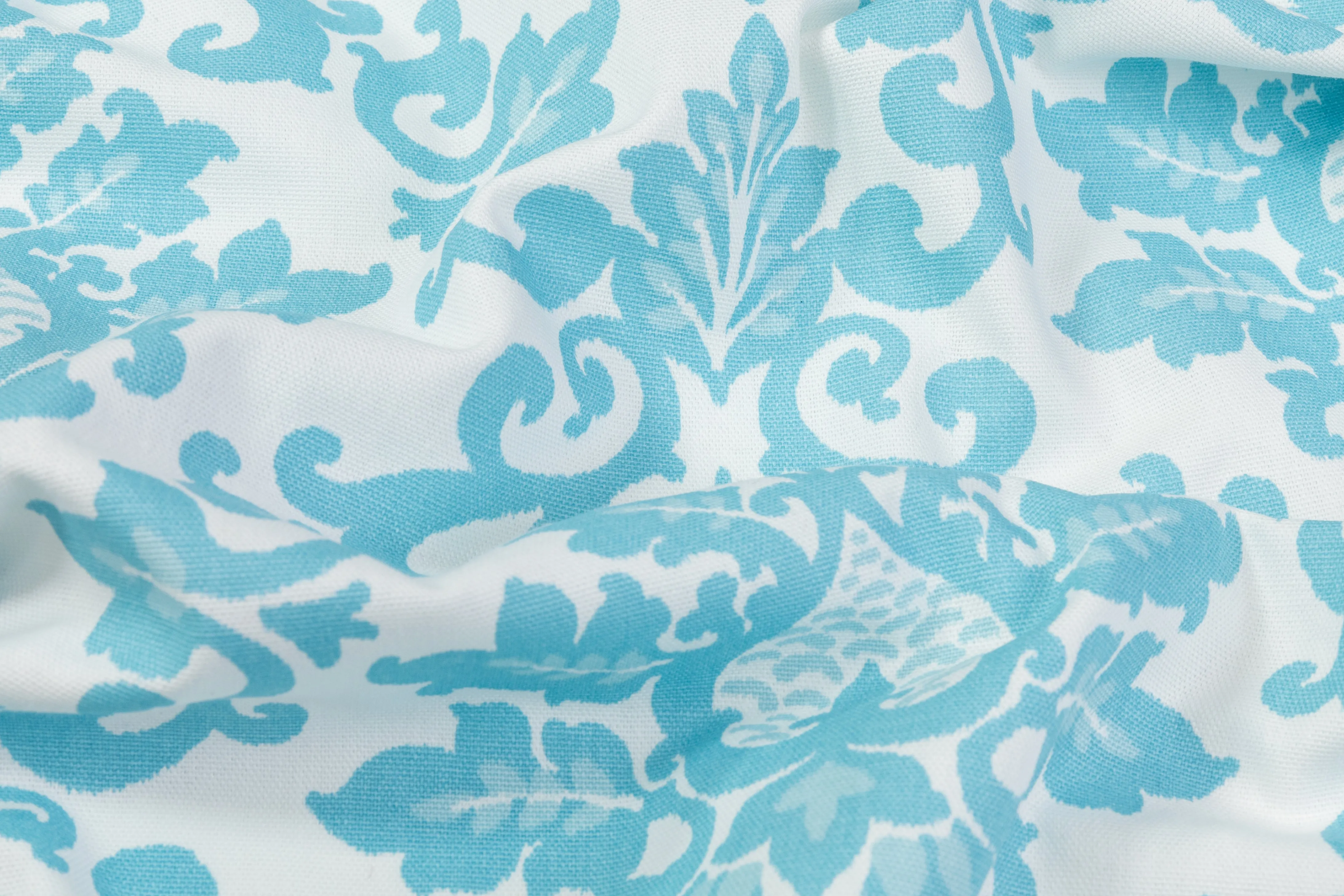 Damask Printed Cotton Canvas - Blue / White