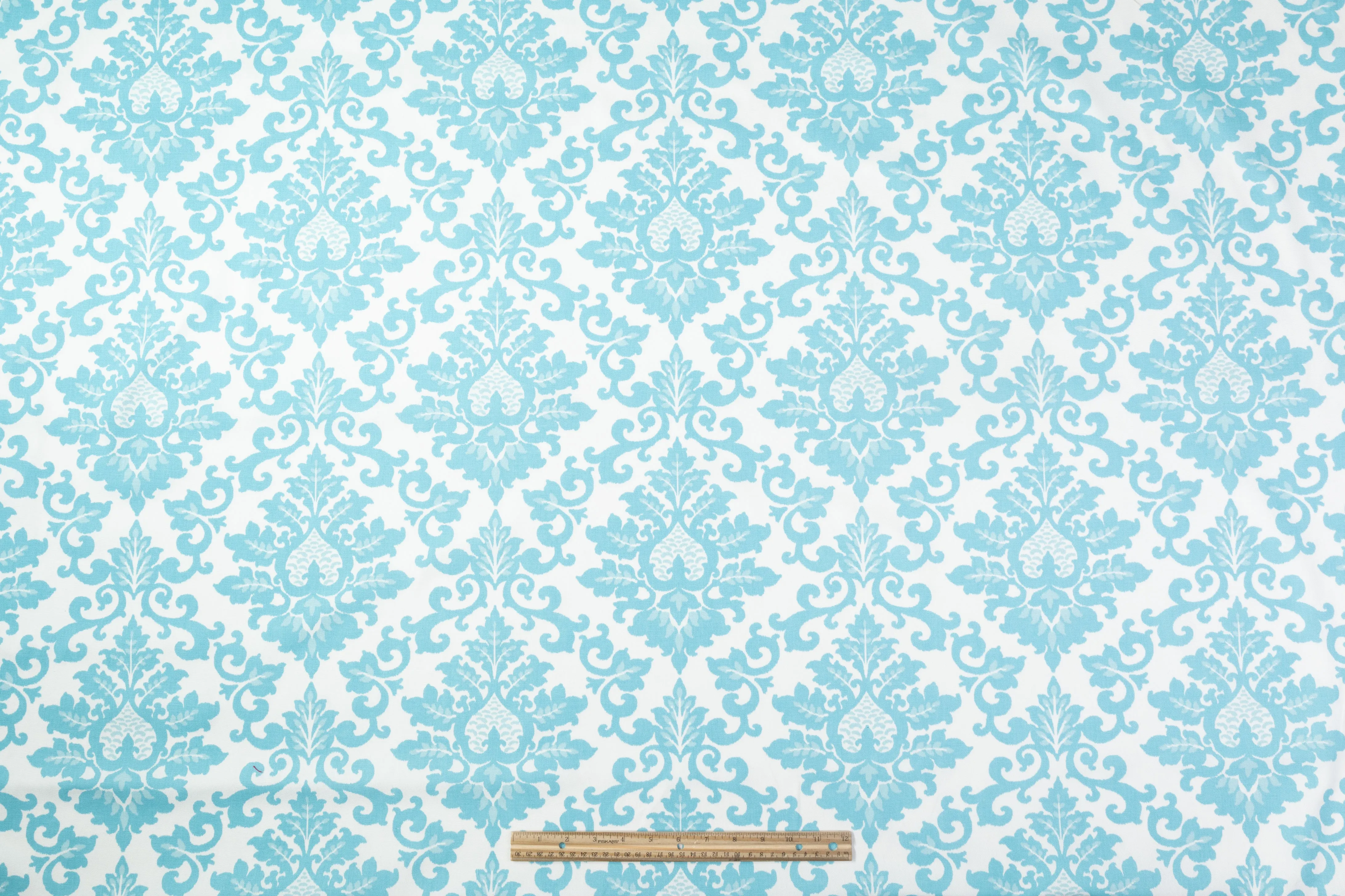 Damask Printed Cotton Canvas - Blue / White