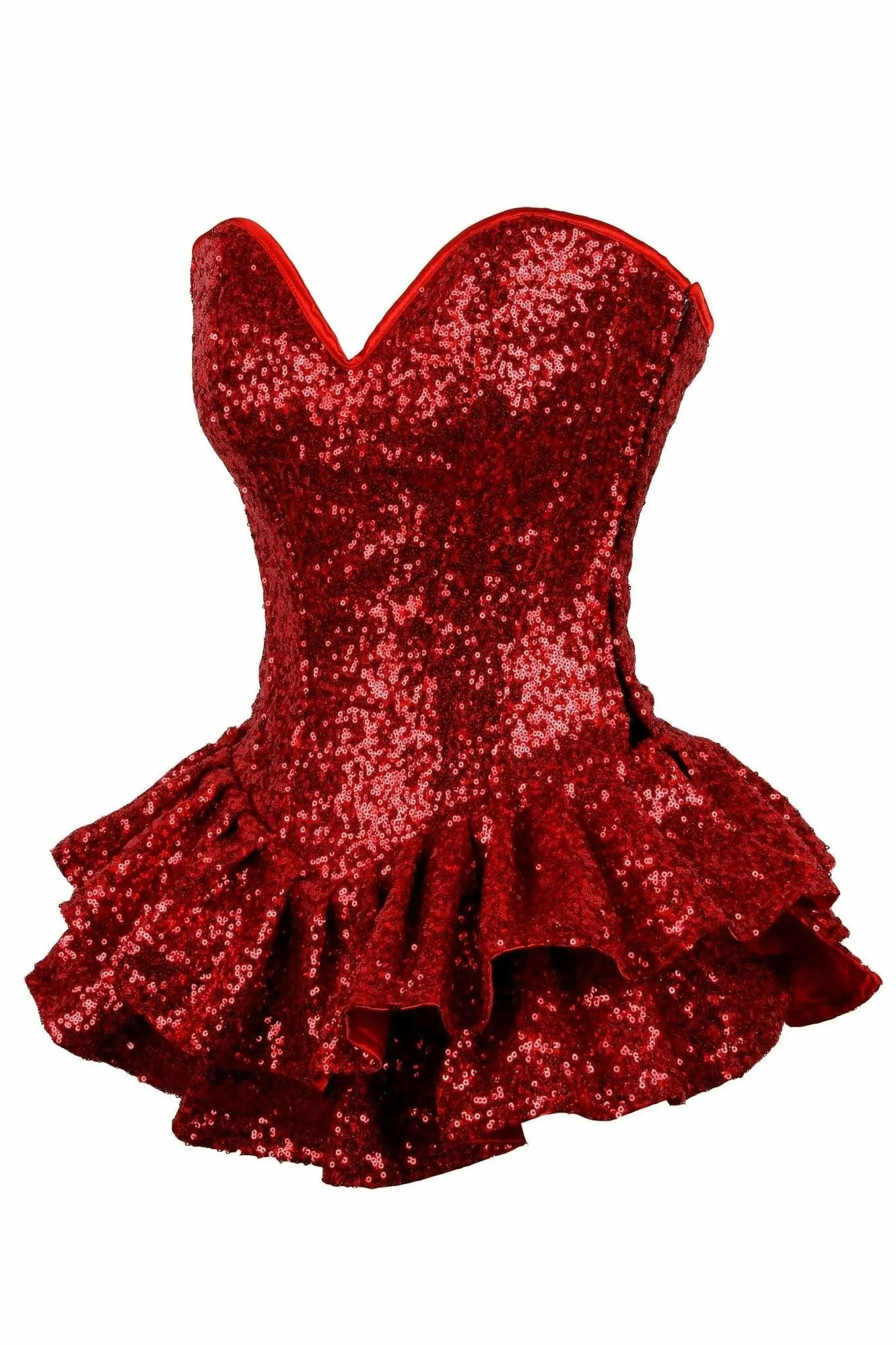 Deluxe Red Sequin Steel Boned Mini Corset Dress