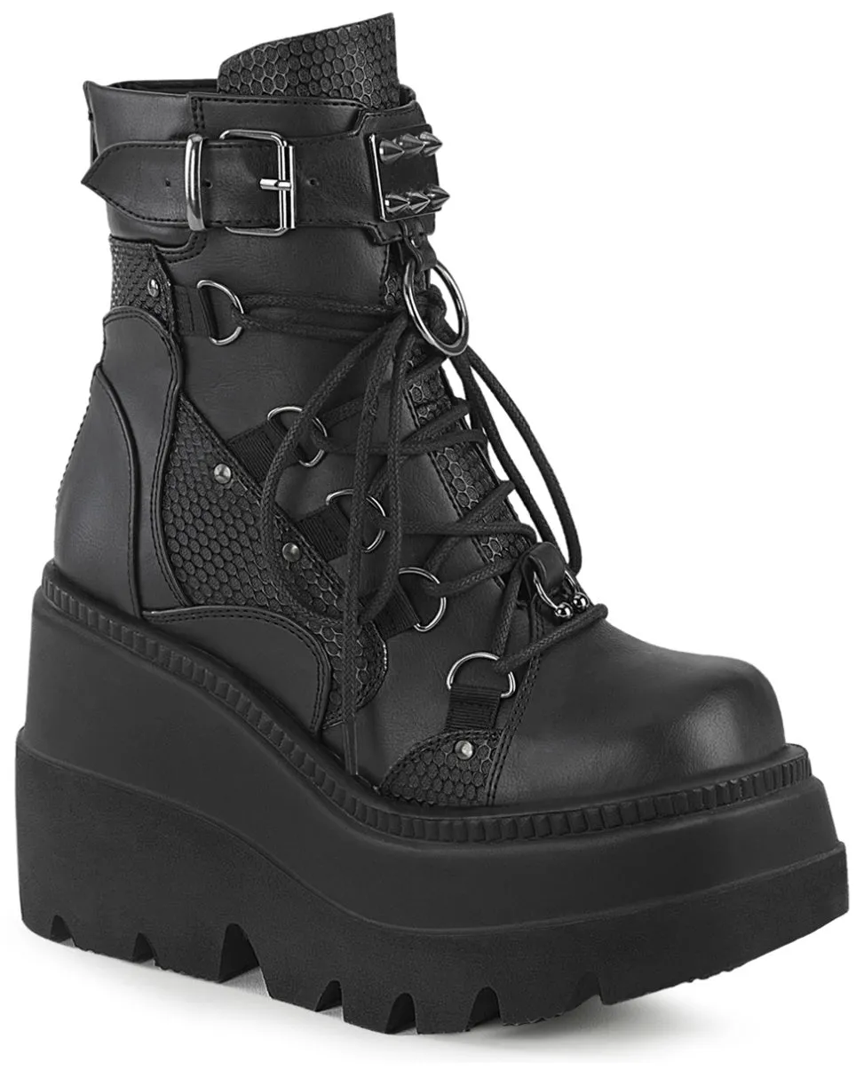 Demonia Shaker Black Vegan Wedge Platform