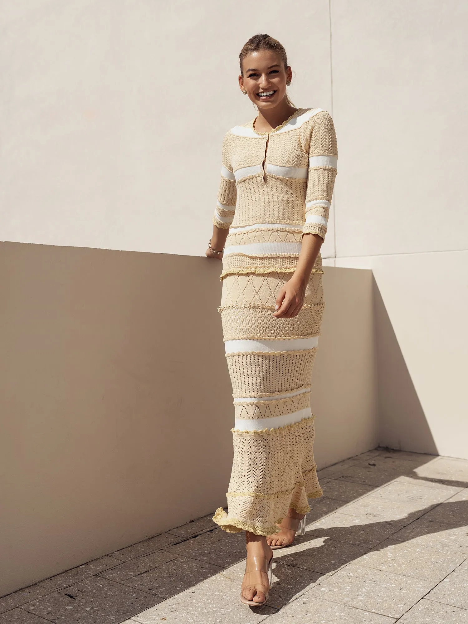 Ellie Makir Nude Knitted Dress