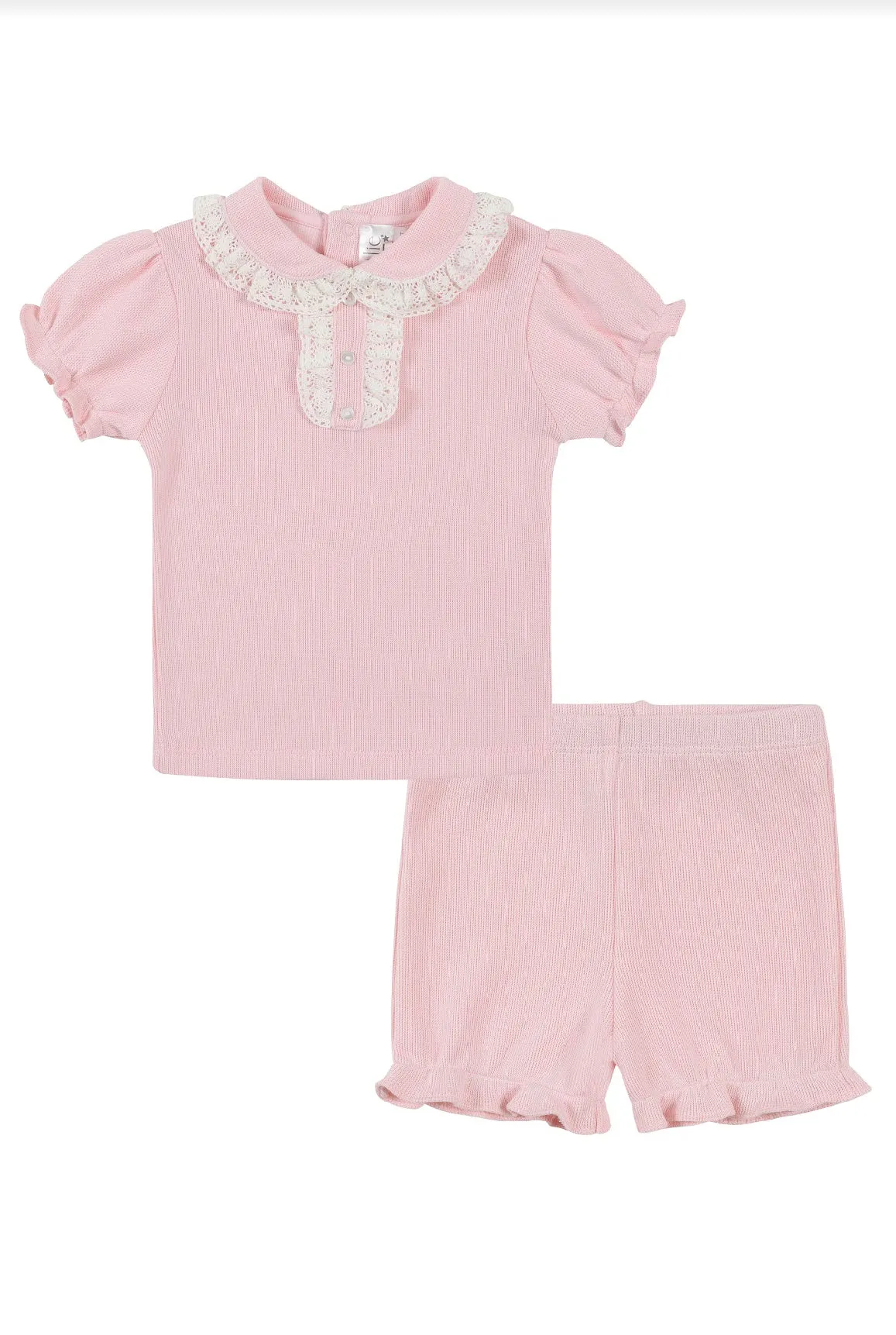 Girls Lace detail top and ruffle shorts set / Pink