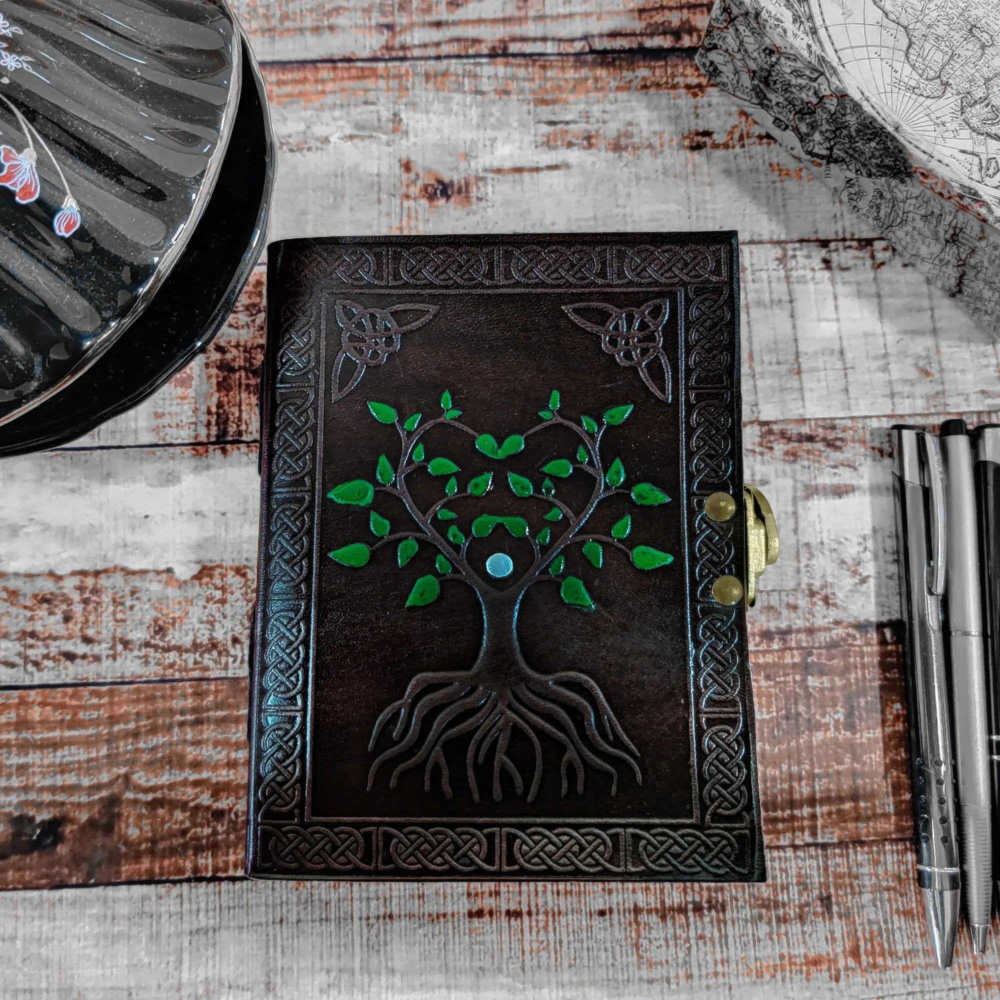 Hand Painted Sacred Tree of Life Leather Journal