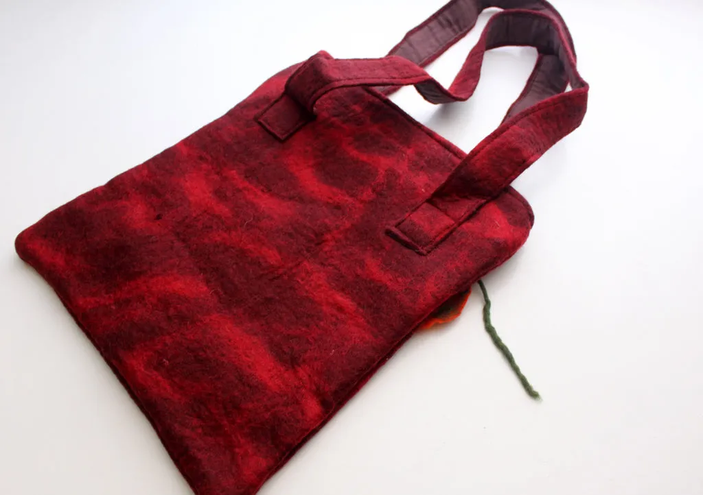 Handmade Beautiful Monk Red Felt Bag Adorned with Orange Flower