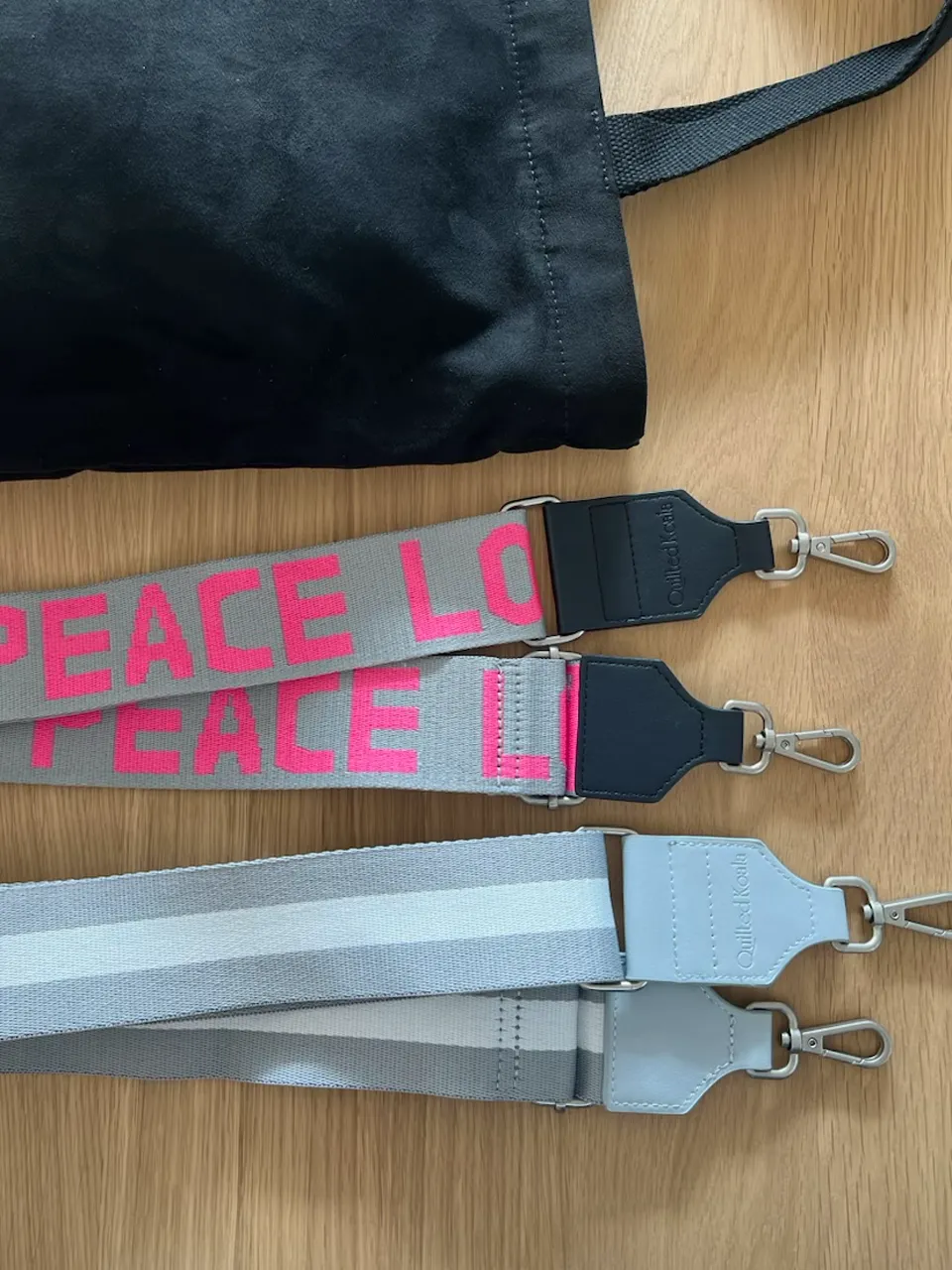 Holiday Special! Koala Straps Bundle: Grey & Pink PEACE LOVE   Grey & White Stripe  (DISCOUNT APPLIED IN CART)