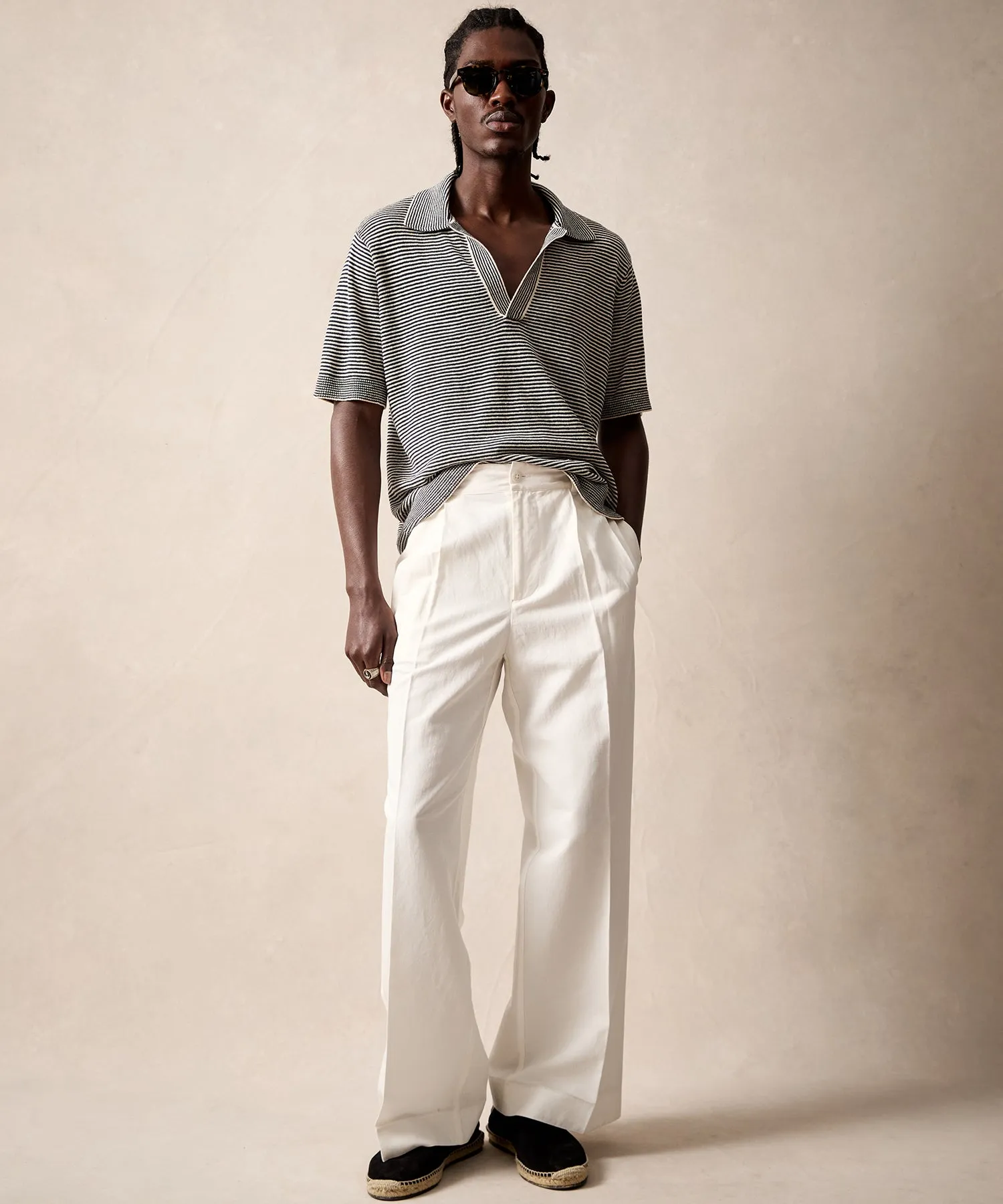 Italian Cotton Linen Gaucho Pant in White