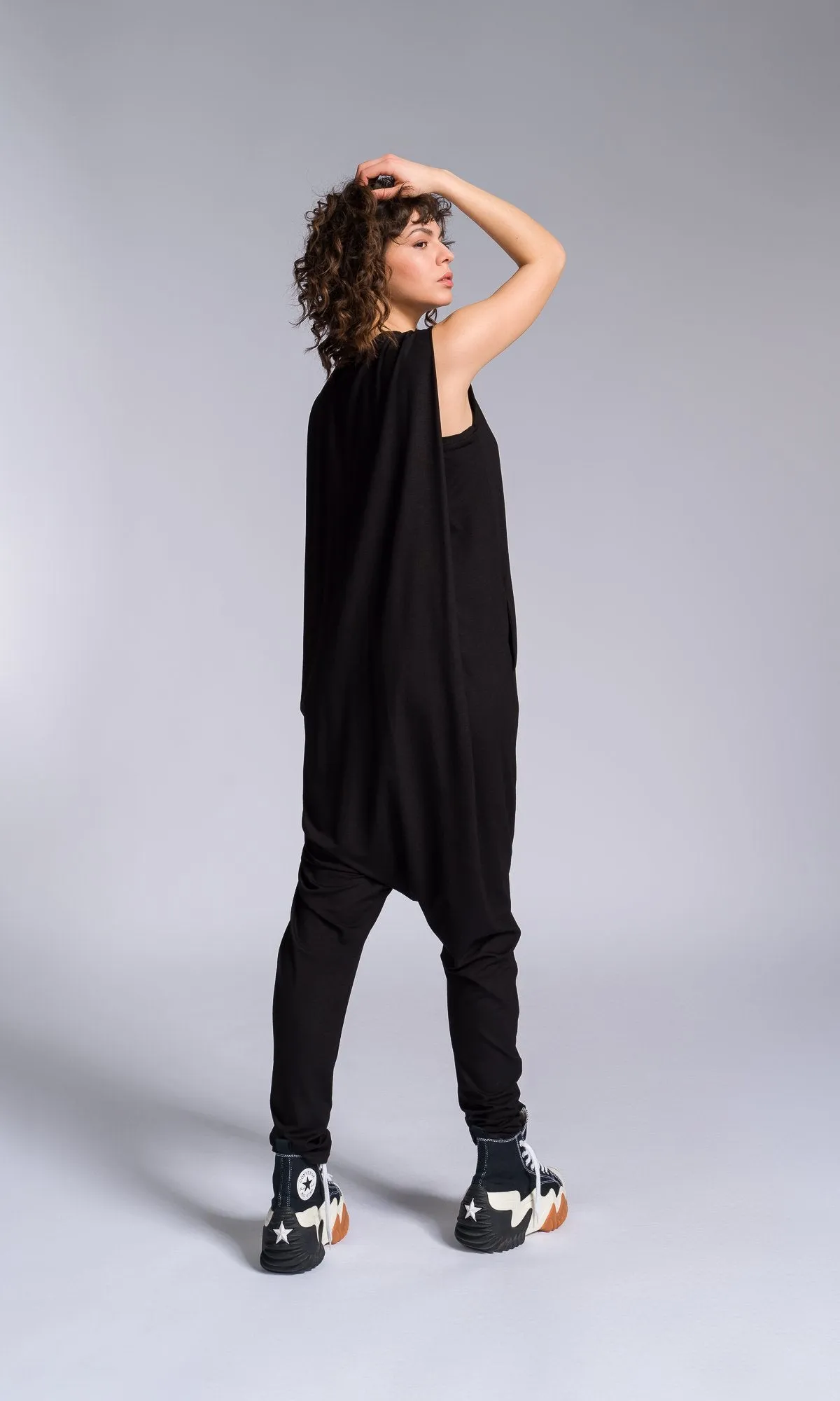 Jersey Zip-up Jumpsuit with Folded Sides