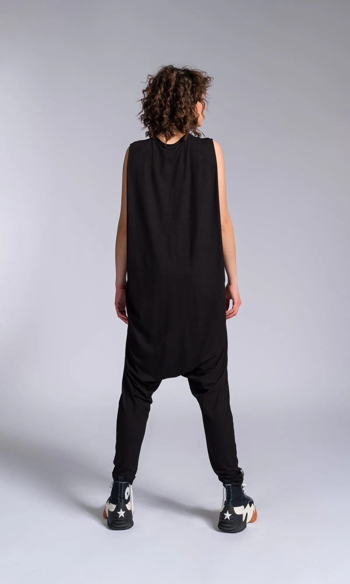 Jersey Zip-up Jumpsuit with Folded Sides