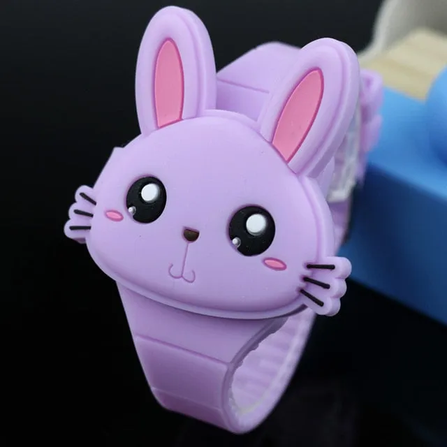 Lovely Rabbit Cartoon Children Watches, Flip Cover, Rubber Electronic Kids Watch