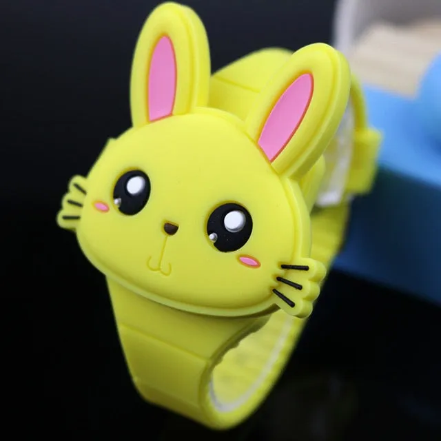 Lovely Rabbit Cartoon Children Watches, Flip Cover, Rubber Electronic Kids Watch