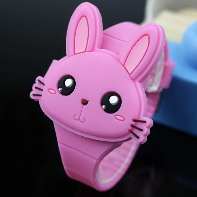 Lovely Rabbit Cartoon Children Watches, Flip Cover, Rubber Electronic Kids Watch