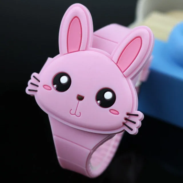 Lovely Rabbit Cartoon Children Watches, Flip Cover, Rubber Electronic Kids Watch