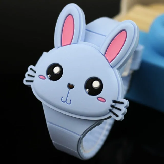 Lovely Rabbit Cartoon Children Watches, Flip Cover, Rubber Electronic Kids Watch