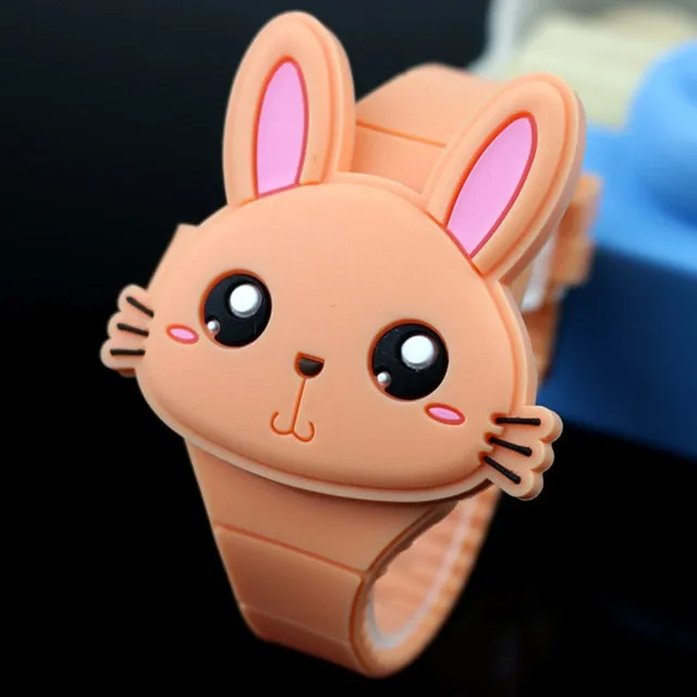 Lovely Rabbit Cartoon Children Watches, Flip Cover, Rubber Electronic Kids Watch