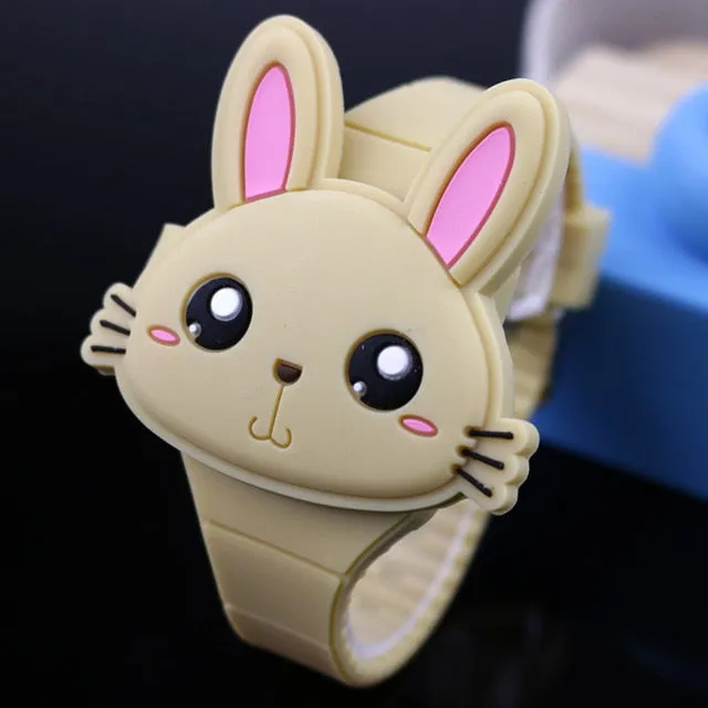 Lovely Rabbit Cartoon Children Watches, Flip Cover, Rubber Electronic Kids Watch