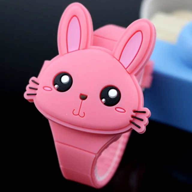 Lovely Rabbit Cartoon Children Watches, Flip Cover, Rubber Electronic Kids Watch