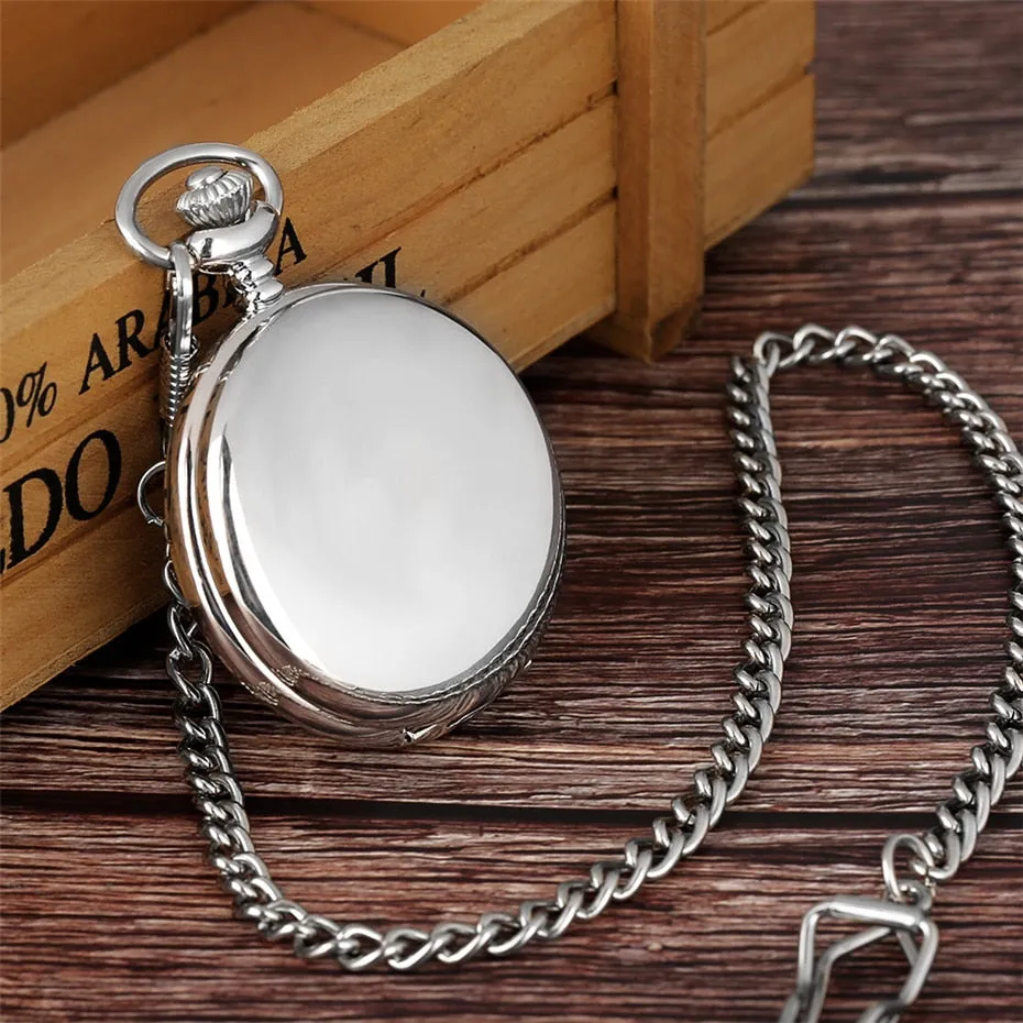 Luxury Smooth Silver Pendant Pocket FOB Watch, Modern Arabic Number Analog Watch, Men and Women Fashion Necklace Chain, Unisex Gift