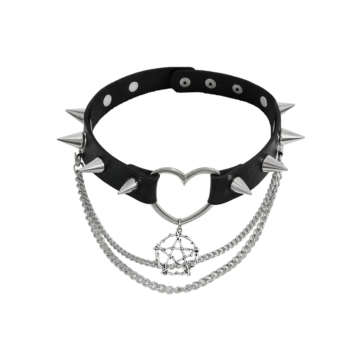 'Memory' Black Heart Chain Harajuku Rivet Choker