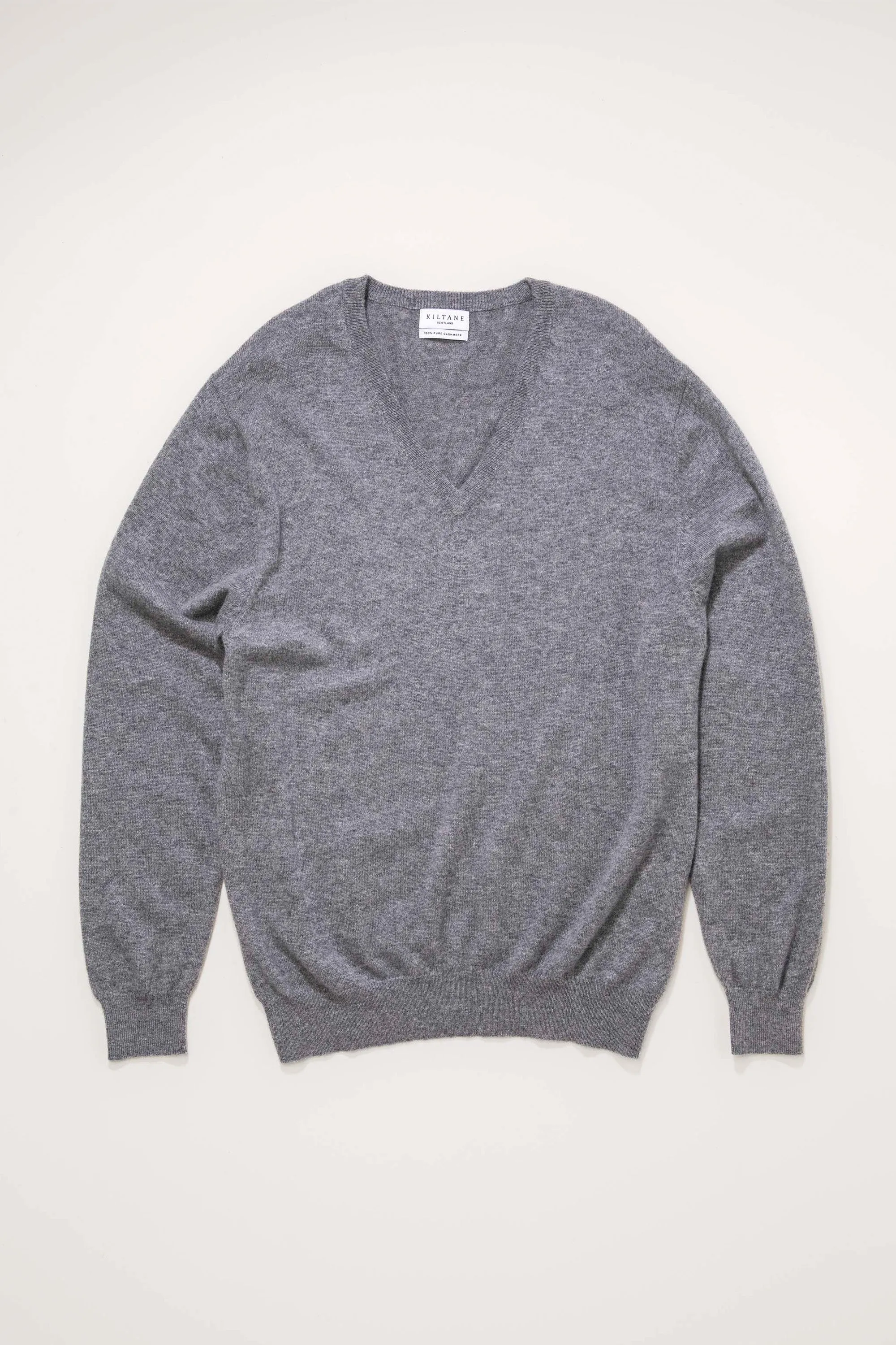 Men's Cashmere V Neck Jumper - Derby Grey