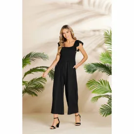 Mudpie Cara Black Smocked Jumpsuit