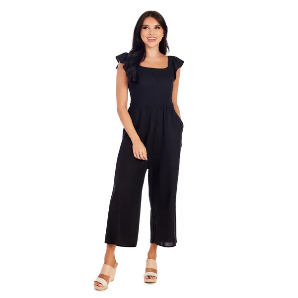 Mudpie Cara Black Smocked Jumpsuit