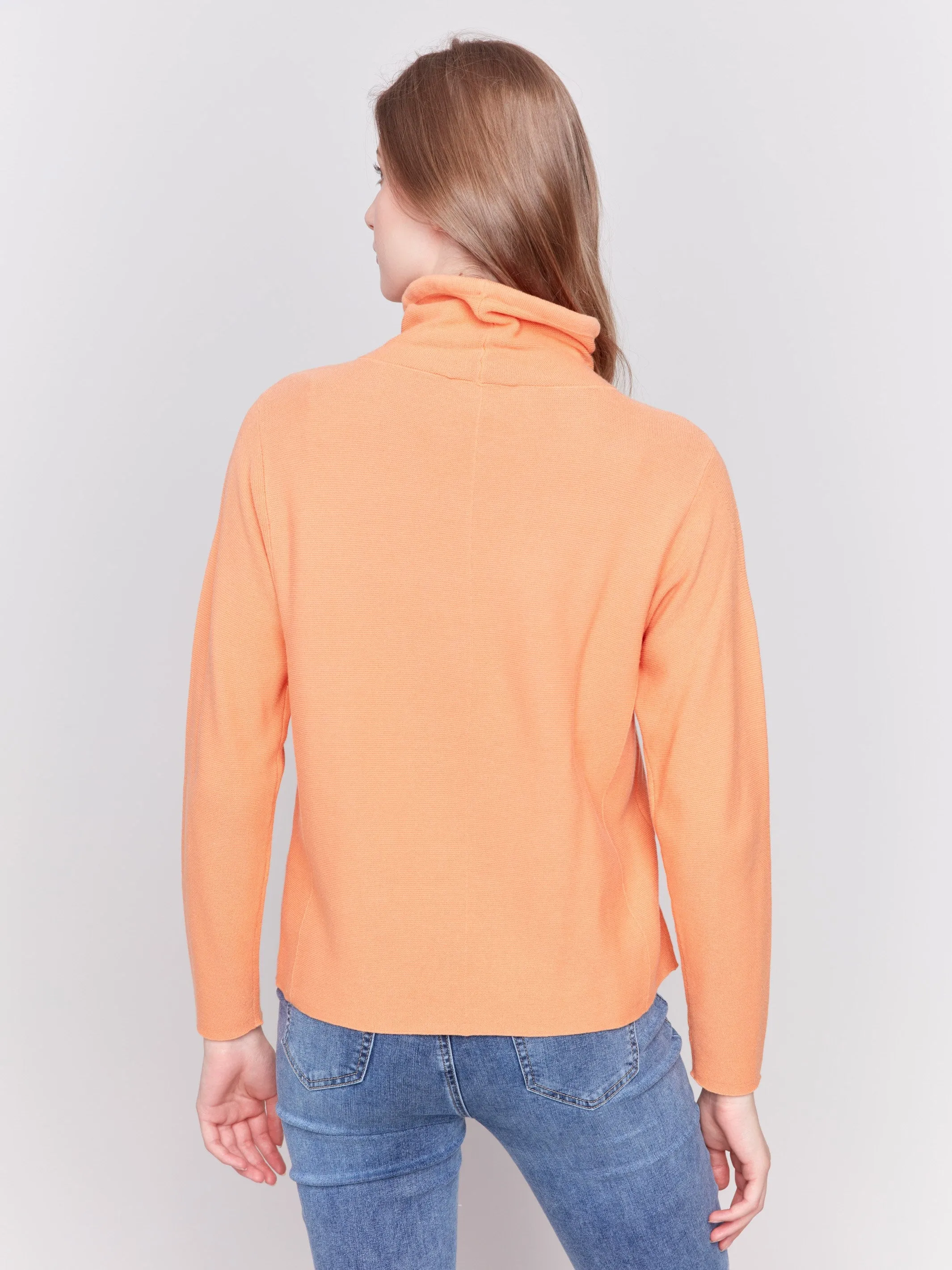 Ottoman Cotton Funnel Neck Sweater - Squash