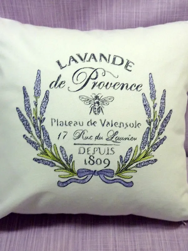 Paris Lavender pillow cover, Embroidered French themed pillow cover