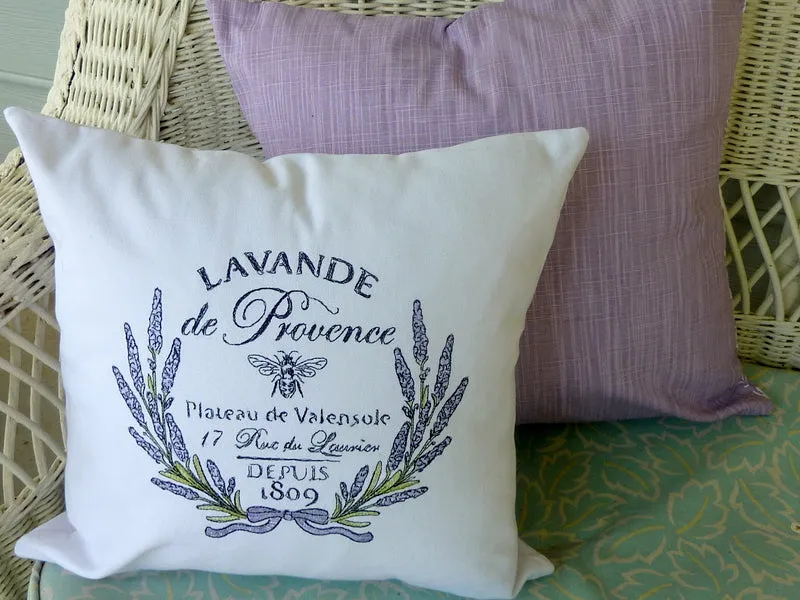 Paris Lavender pillow cover, Embroidered French themed pillow cover