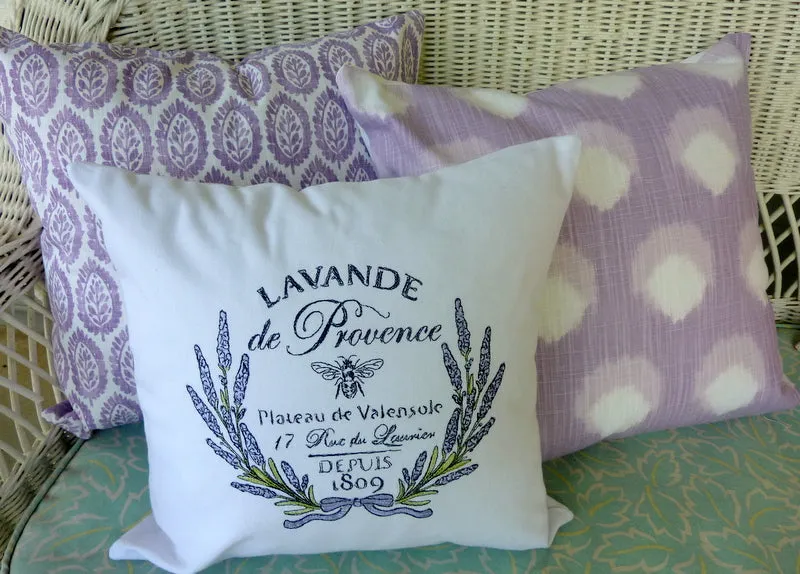 Paris Lavender pillow cover, Embroidered French themed pillow cover