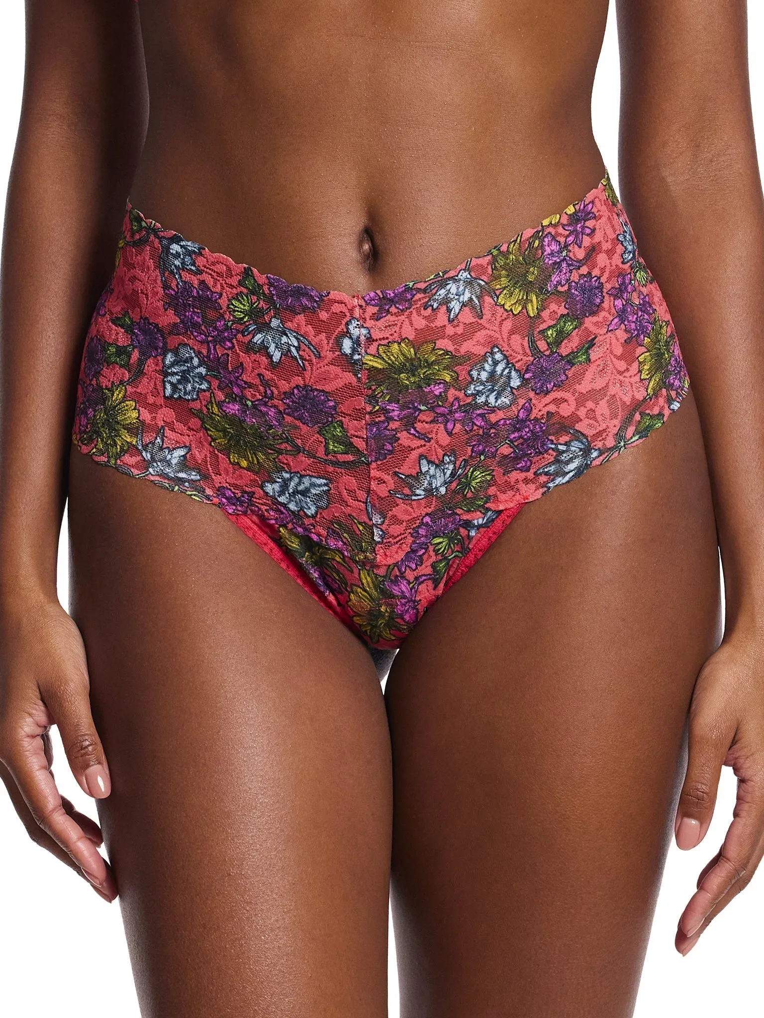 Printed Retro Lace Thong Wonderland Blooms Sale