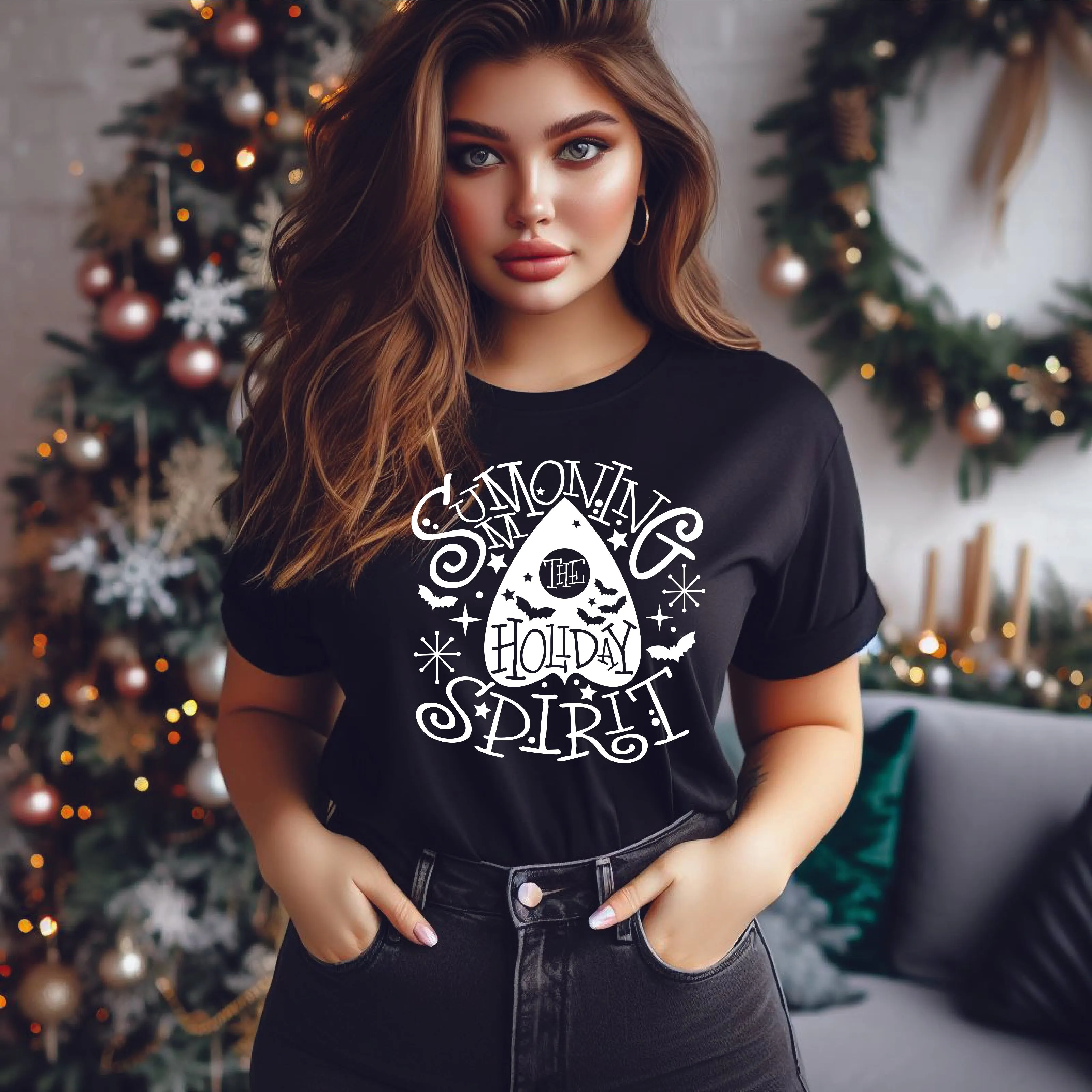 "Summoning the Holiday Spirit" Planchette Ouija Spooky Holiday Tee - Unisex Shirt