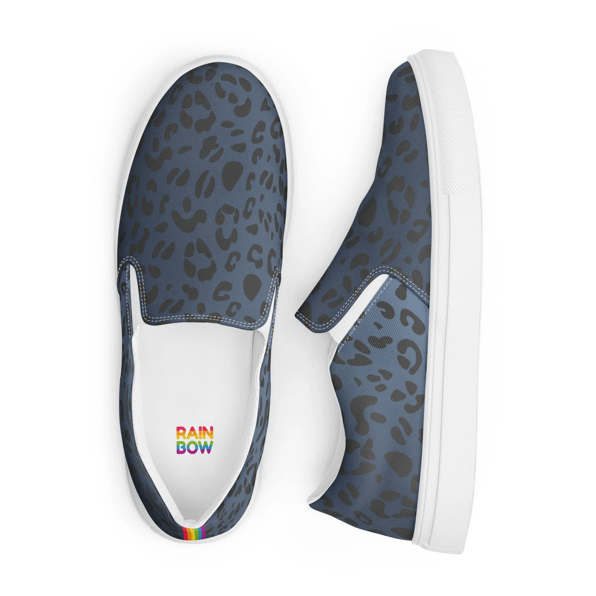 Rainbow Blue Leopard Print Slip-on Canvas Shoes (male sizes)