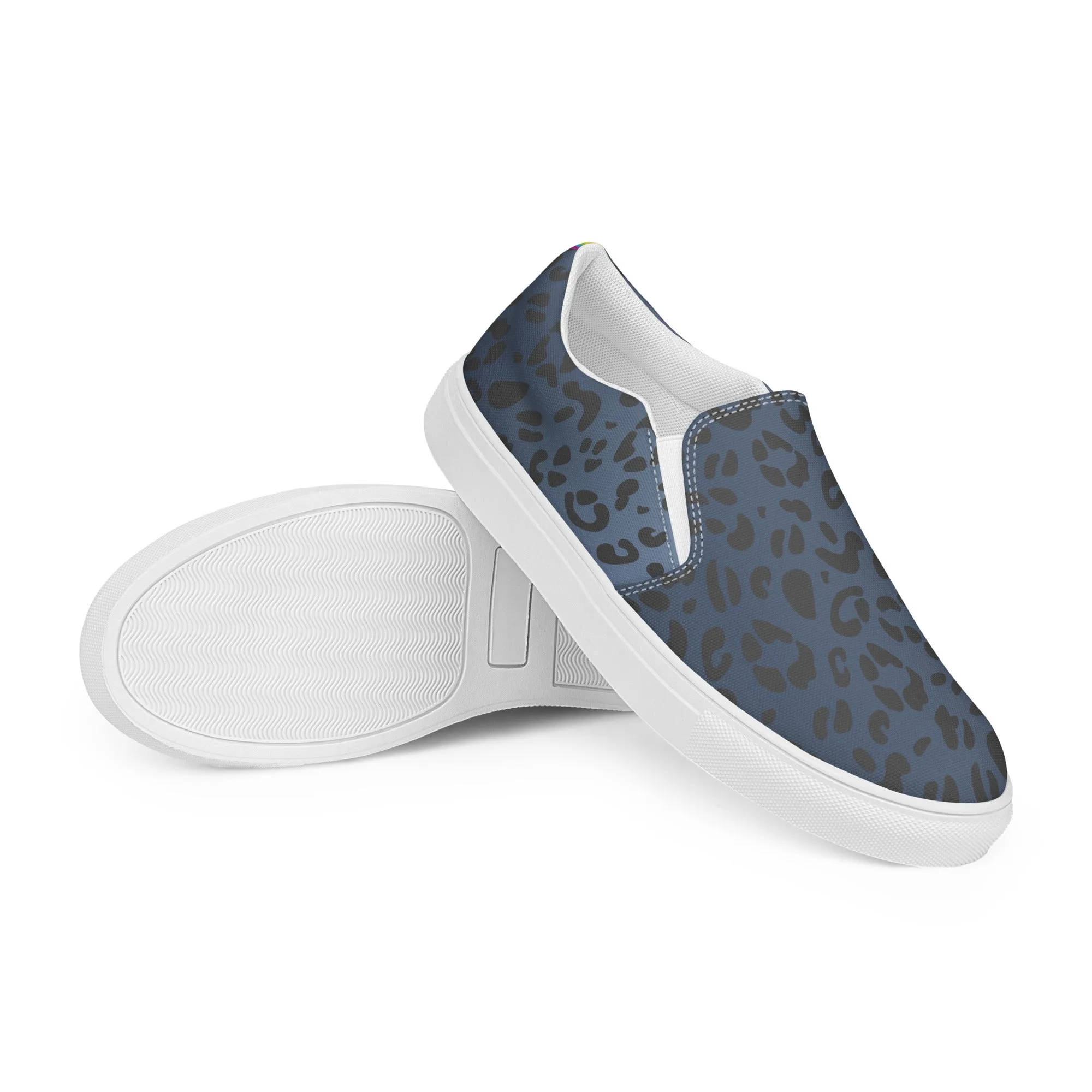 Rainbow Blue Leopard Print Slip-on Canvas Shoes (male sizes)