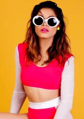 Rashguard Crop Top in Neon Coral with White Mesh