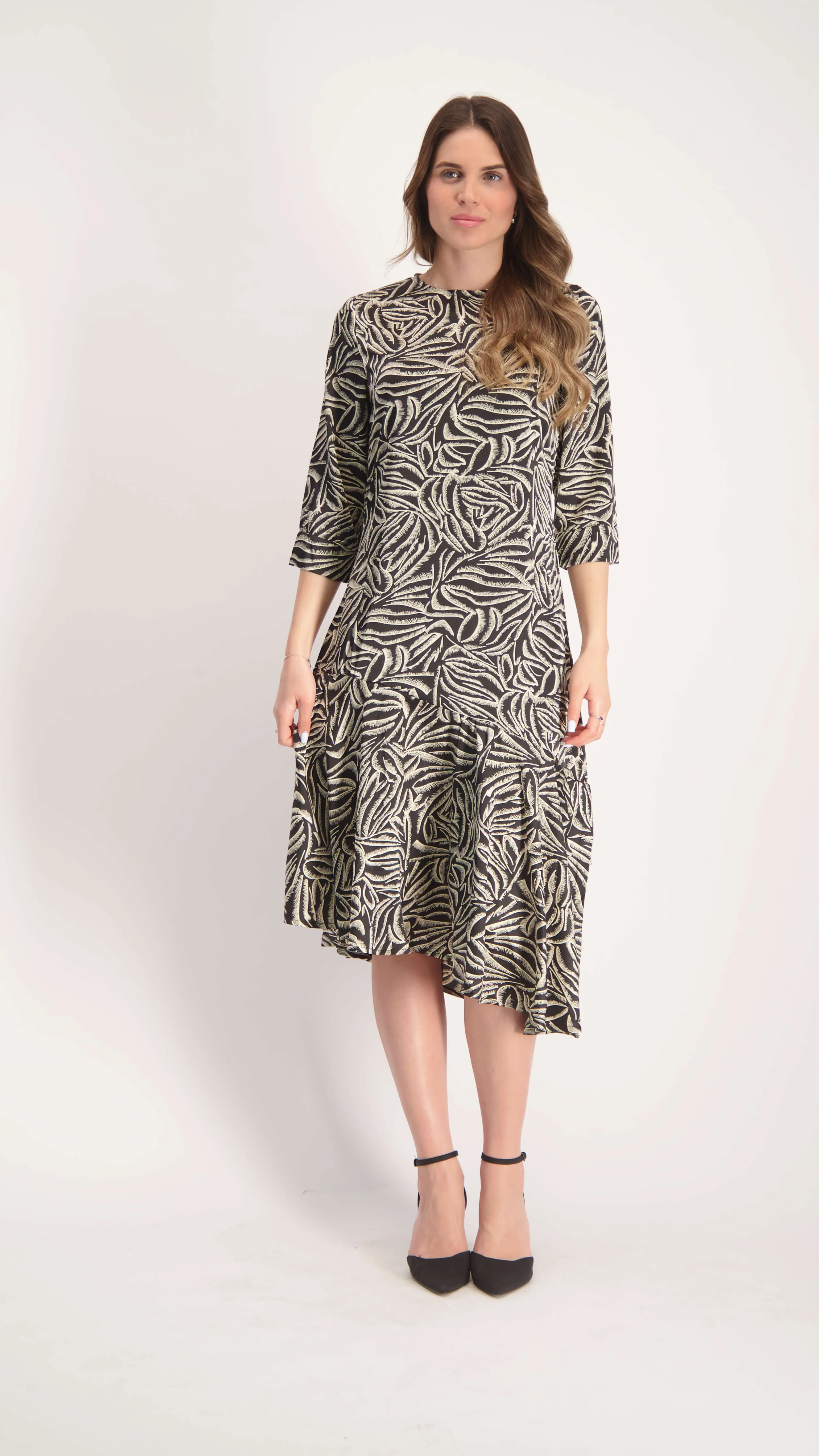 Ruffle Asymmetric Dress / Leaves